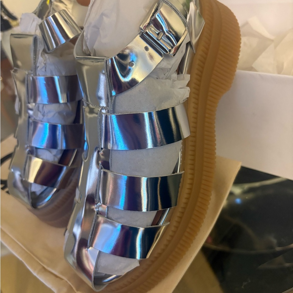 Ganni Silver Strappy Sandals new in the box sz 10 - Picture 5 of 14